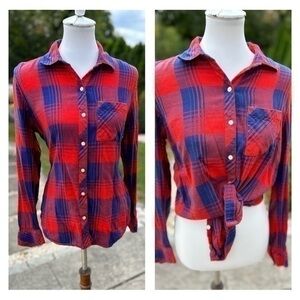 Gap red and blue button down cotton and rayon flannel top